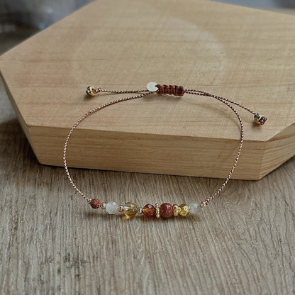 Wealth & Prosperity Red String Bracelet - Citrine & Goldstone for Good Luck - STAR8S