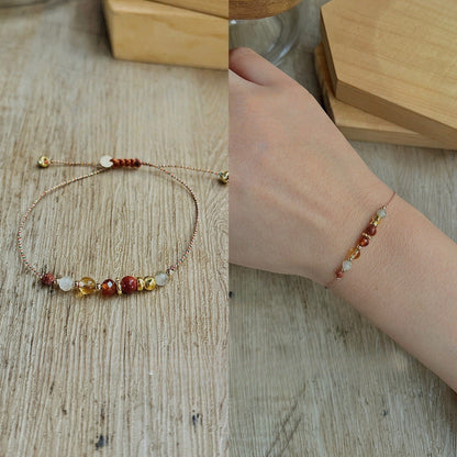 Wealth & Prosperity Red String Bracelet - Citrine & Goldstone for Good Luck - STAR8S