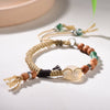 White Agate Peace‑Coin Hand‑woven Bracelet | Ethnic Boho Style with Sandalwood Beads