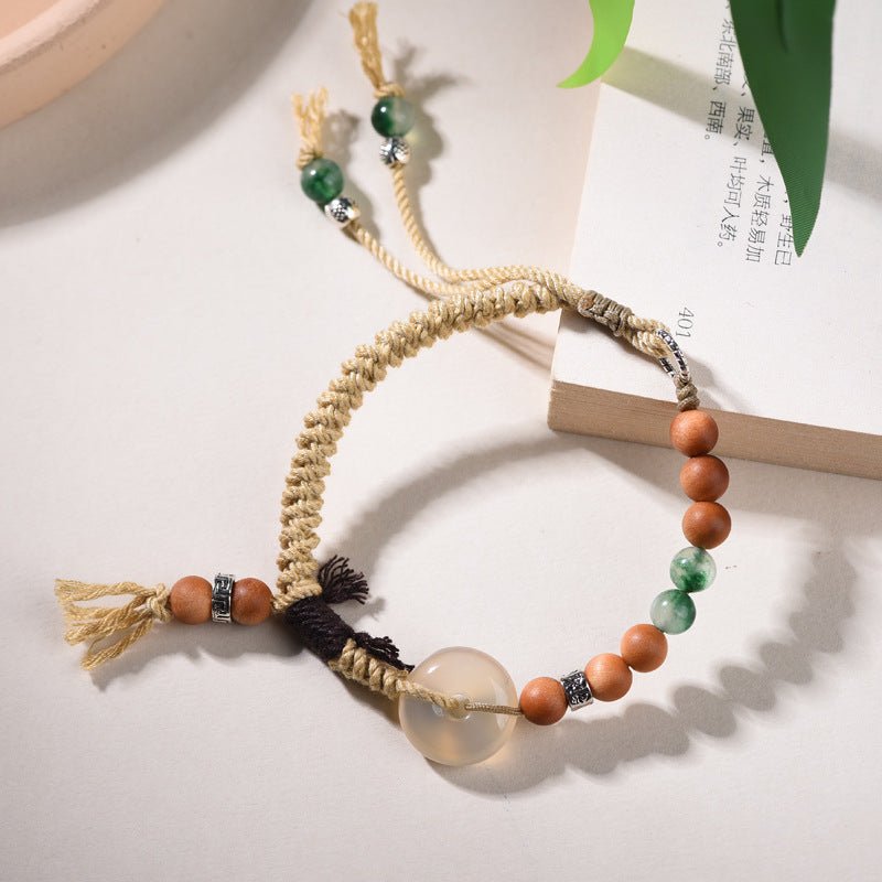 white agate peace‑coin hand‑woven bracelet | ethnic boho style with sandalwood beads - star8s