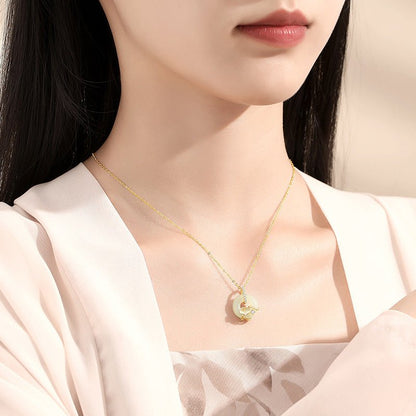 Women's Jade Necklaces - 925 Silver Hetian Safety Disc Ginkgo | STAR8S