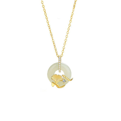 Women's Jade Necklaces - 925 Silver Hetian Safety Disc Ginkgo | STAR8S