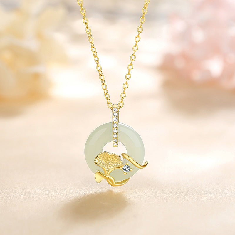 women's jade necklaces - 925 silver hetian safety disc ginkgo | star8s