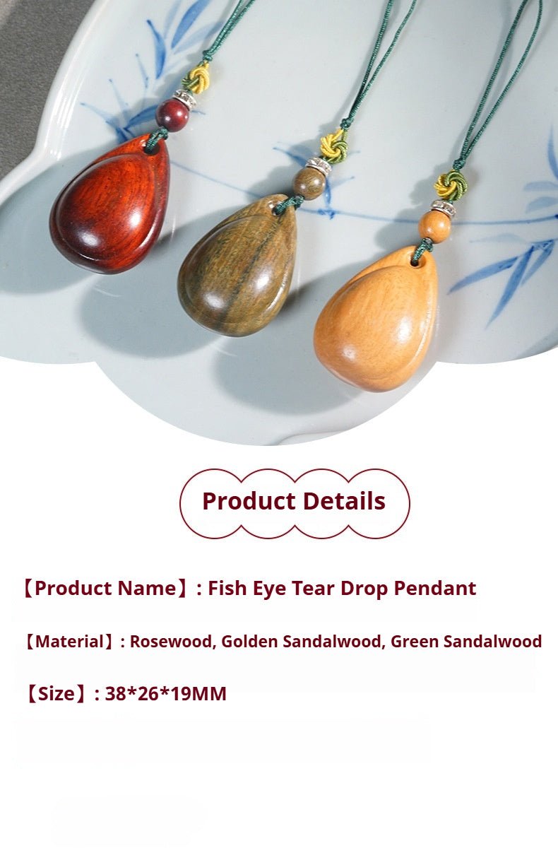 Wooden Fish Eye Tear Drop Pendant Keychain - Hand - carved Sandalwood Charm | Key, Phone, and Bag Accessory - STAR8S