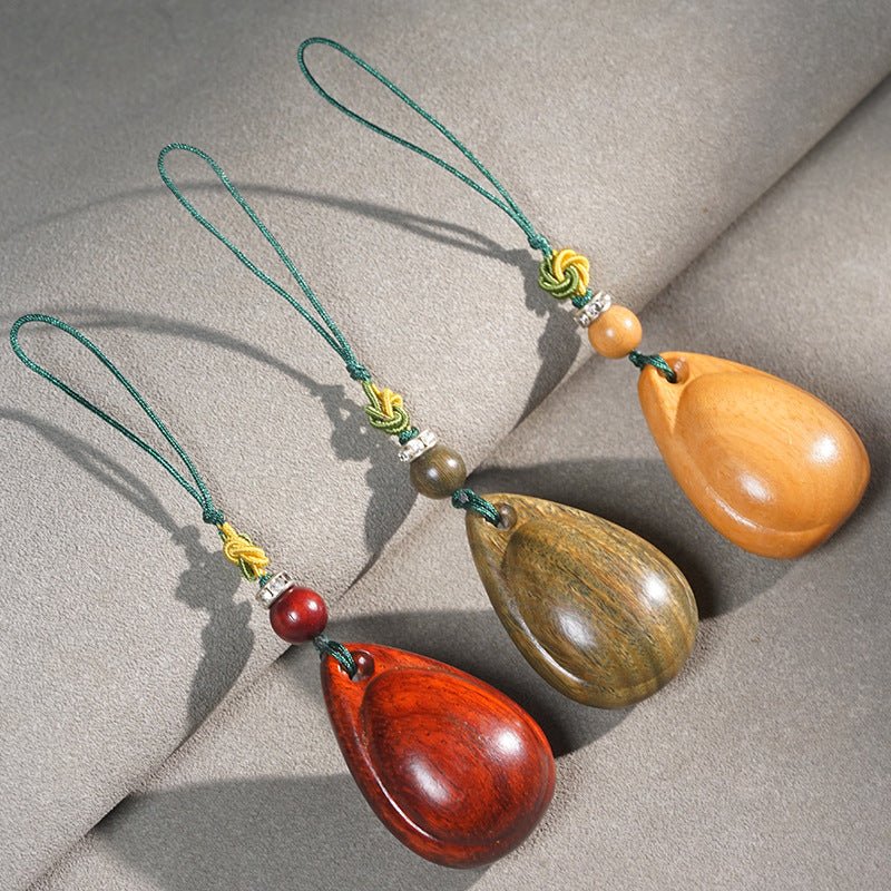 Wooden Fish Eye Tear Drop Pendant Keychain - Hand - carved Sandalwood Charm | Key, Phone, and Bag Accessory - STAR8S