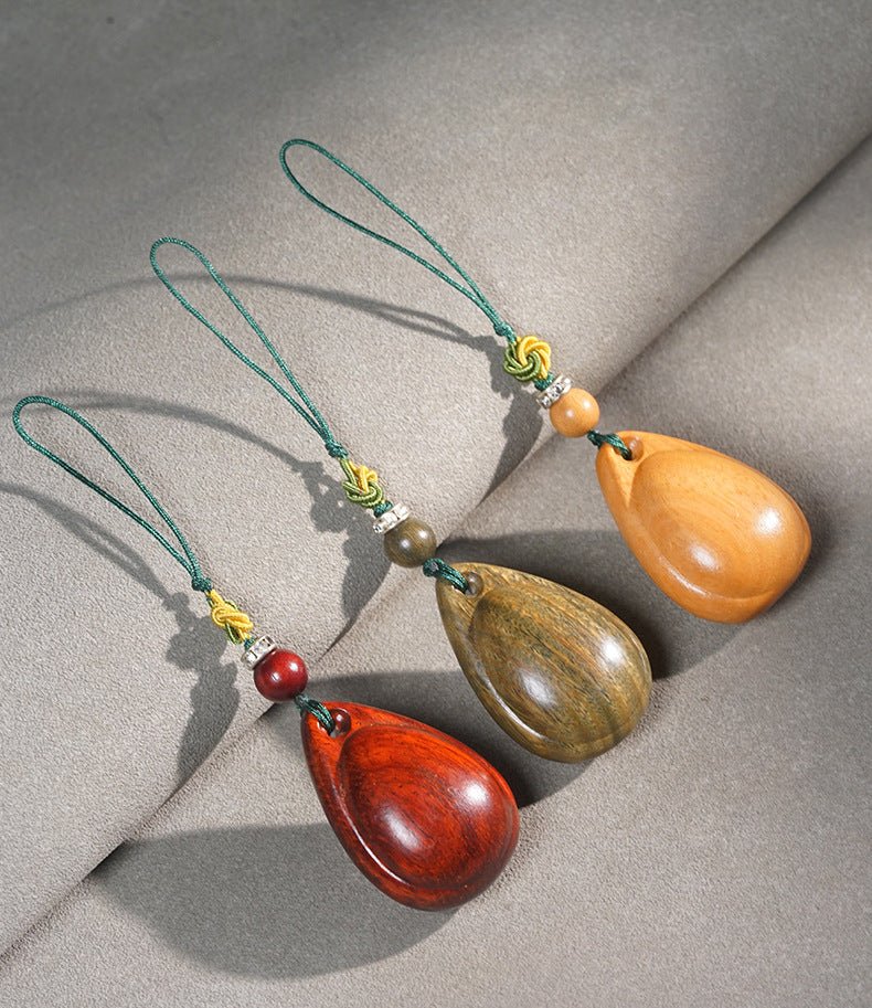 Wooden Fish Eye Tear Drop Pendant Keychain - Hand - carved Sandalwood Charm | Key, Phone, and Bag Accessory - STAR8S
