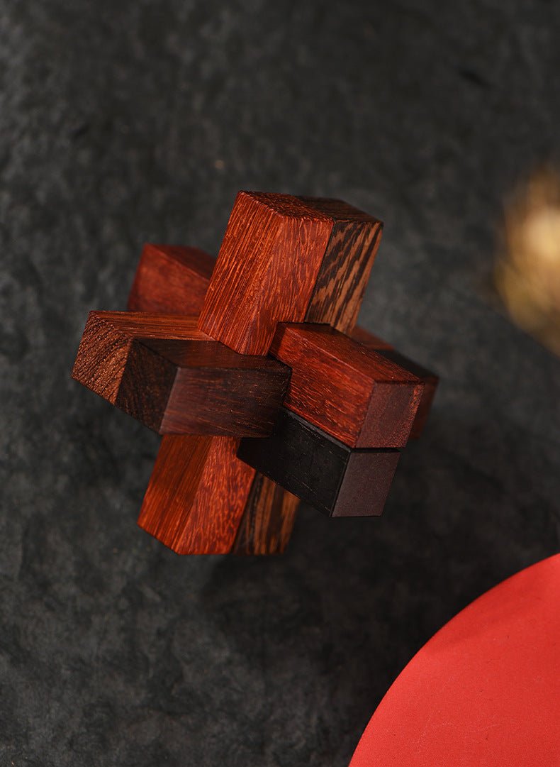 Wooden Luban Lock Puzzle Red Sandalwood Kongming Lock – 6 - Piece Brain Teaser Toy - STAR8S