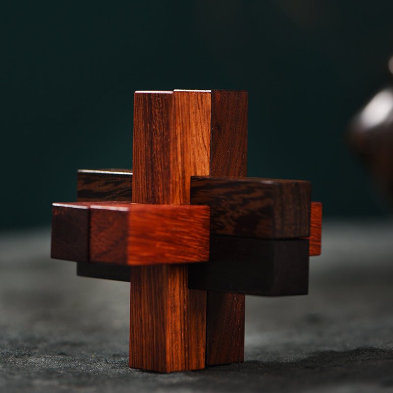 Wooden Luban Lock Puzzle Red Sandalwood Kongming Lock – 6 - Piece Brain Teaser Toy - STAR8S
