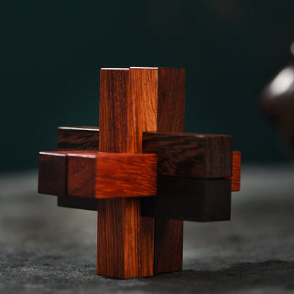 Wooden Luban Lock Puzzle Red Sandalwood Kongming Lock – 6 - Piece Brain Teaser Toy - STAR8S