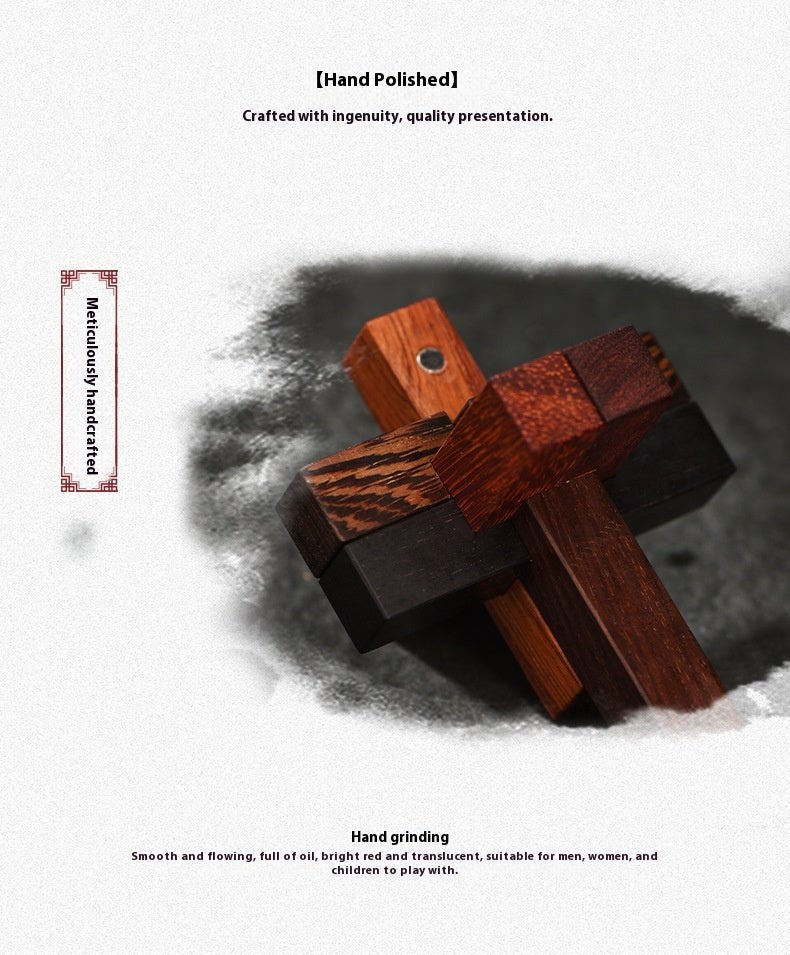 Wooden Luban Lock Puzzle Red Sandalwood Kongming Lock – 6 - Piece Brain Teaser Toy - STAR8S