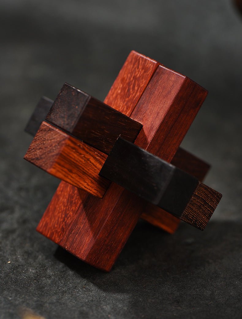 Wooden Luban Lock Puzzle Red Sandalwood Kongming Lock – 6 - Piece Brain Teaser Toy - STAR8S
