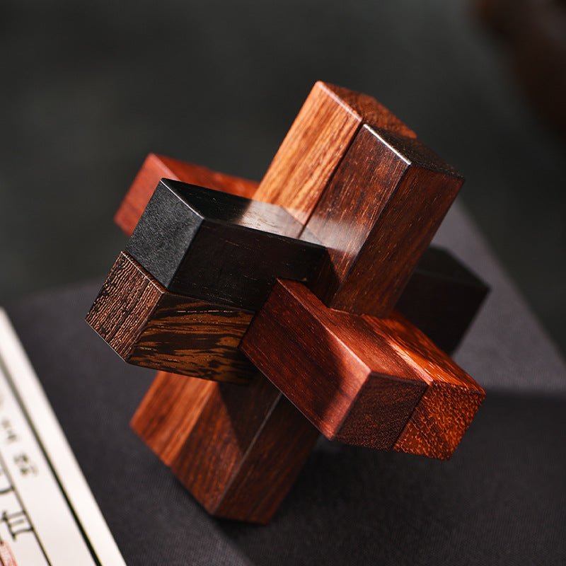 Wooden Luban Lock Puzzle Red Sandalwood Kongming Lock – 6 - Piece Brain Teaser Toy - STAR8S
