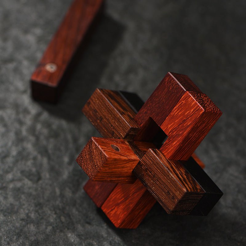 wooden luban lock puzzle red sandalwood kongming lock – 6 - piece brain teaser toy - star8s