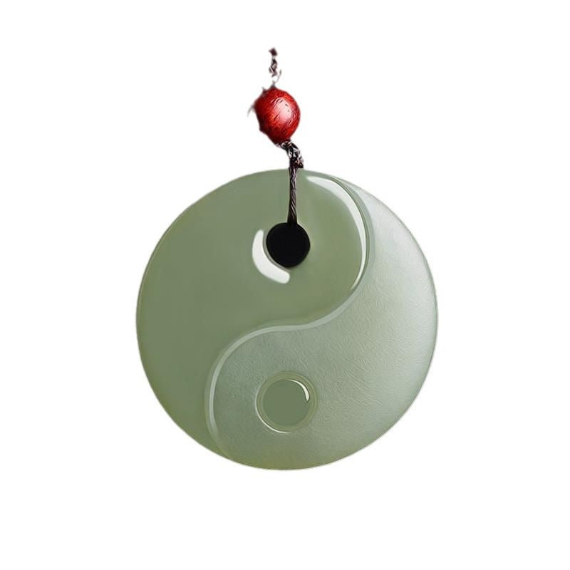 yin - yang jade necklace for men & women - green jade tai chi amulet pendant - adjustable cord necklace - star8s