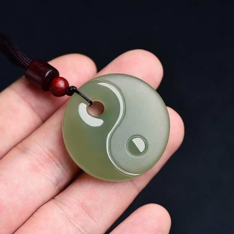 Yin - Yang Jade Necklace for Men & Women - Green Jade Tai Chi Amulet Pendant - Adjustable Cord Necklace - STAR8S