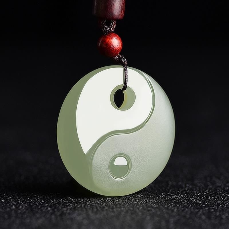 yin - yang jade necklace for men & women - green jade tai chi amulet pendant - adjustable cord necklace - star8s
