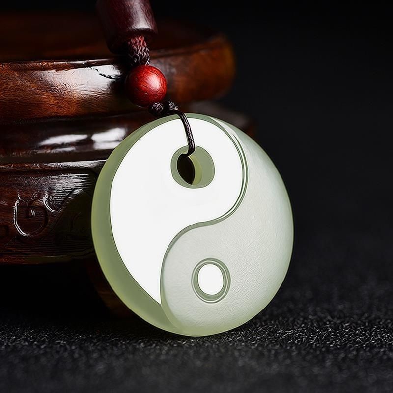 Yin - Yang Jade Necklace for Men & Women - Green Jade Tai Chi Amulet Pendant - Adjustable Cord Necklace - STAR8S