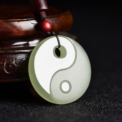 Yin - Yang Jade Necklace for Men & Women - Green Jade Tai Chi Amulet Pendant - Adjustable Cord Necklace - STAR8S