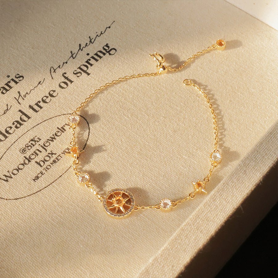 zircon bracelet with star compass pendant | shiny & elegant luxury design | unique gift for her - star8s