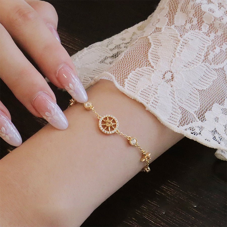 zircon bracelet with star compass pendant | shiny & elegant luxury design | unique gift for her - star8s