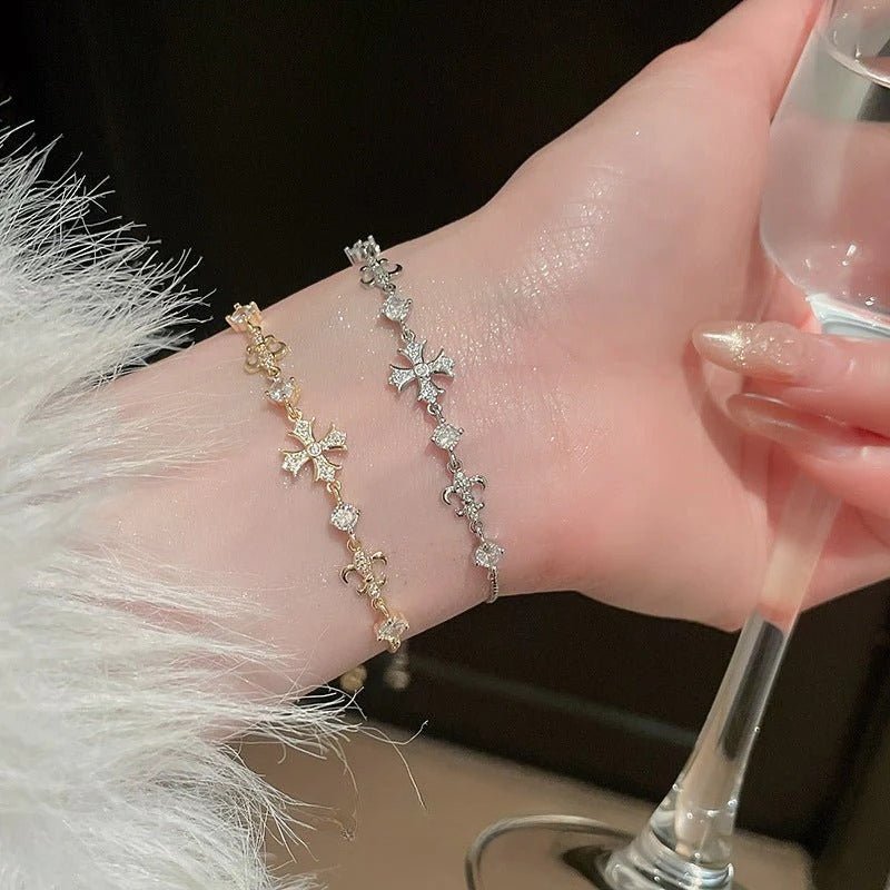 zircon iris cross adjustable bracelet – elegant & luxurious design - star8s