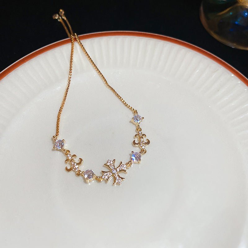 zircon iris cross adjustable bracelet – elegant & luxurious design - star8s