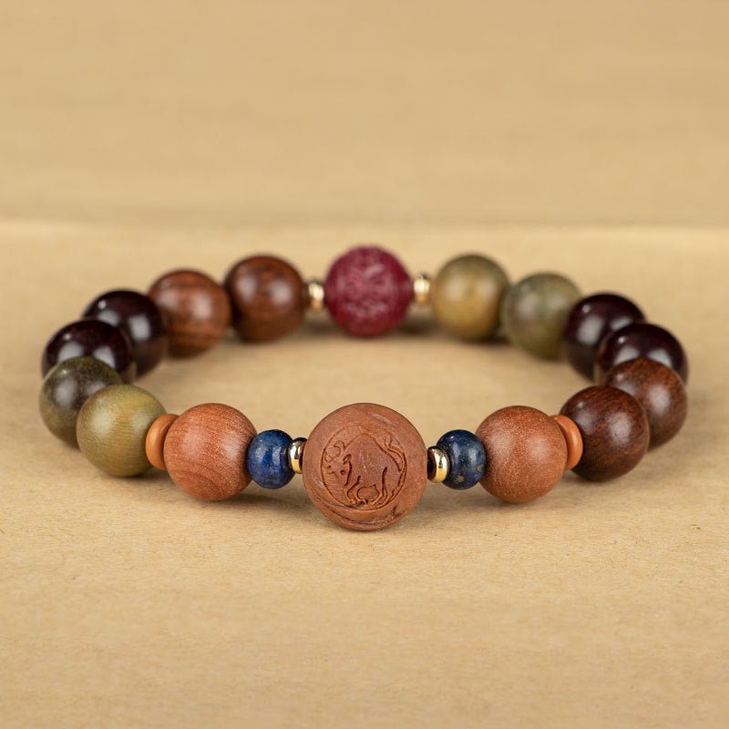 Zodiac Green Sandalwood Beaded Bracelet for Women | 12 Zodiac Signs Protection, Red Cinnabar Beads - STAR8S