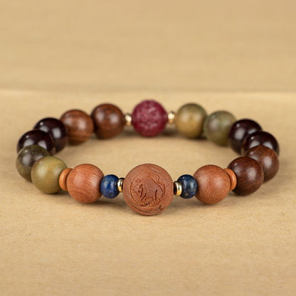 Zodiac Green Sandalwood Beaded Bracelet for Women | 12 Zodiac Signs Protection, Red Cinnabar Beads - STAR8S