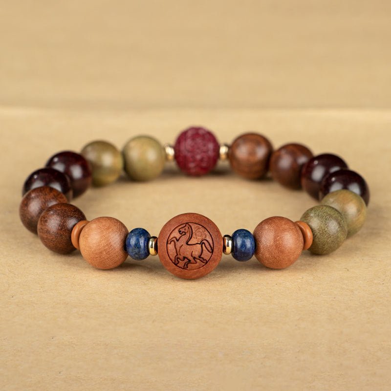 Zodiac Green Sandalwood Beaded Bracelet for Women | 12 Zodiac Signs Protection, Red Cinnabar Beads - STAR8S
