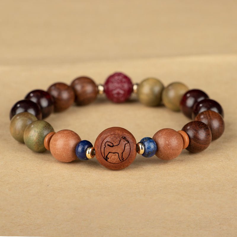 Zodiac Green Sandalwood Beaded Bracelet for Women | 12 Zodiac Signs Protection, Red Cinnabar Beads - STAR8S