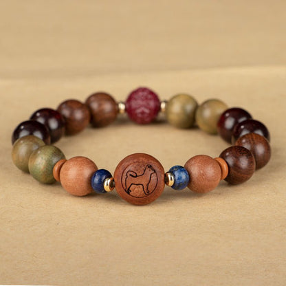 Zodiac Green Sandalwood Beaded Bracelet for Women | 12 Zodiac Signs Protection, Red Cinnabar Beads - STAR8S