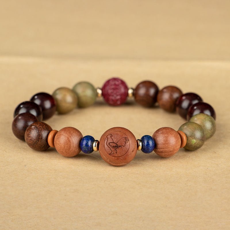 Zodiac Green Sandalwood Beaded Bracelet for Women | 12 Zodiac Signs Protection, Red Cinnabar Beads - STAR8S