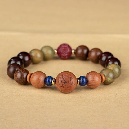 Zodiac Green Sandalwood Beaded Bracelet for Women | 12 Zodiac Signs Protection, Red Cinnabar Beads - STAR8S