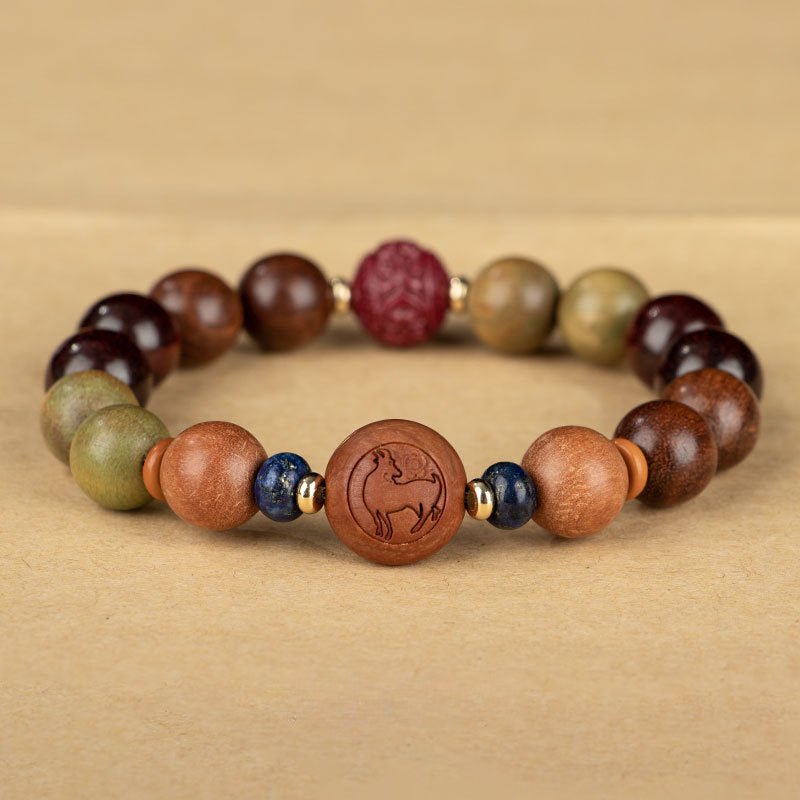 zodiac green sandalwood beaded bracelet for women | 12 zodiac signs protection, red cinnabar beads - star8s