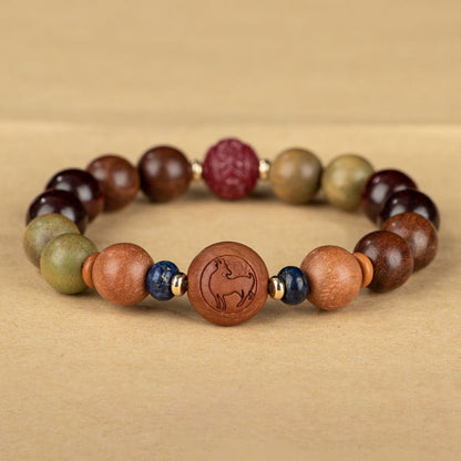 Zodiac Green Sandalwood Beaded Bracelet for Women | 12 Zodiac Signs Protection, Red Cinnabar Beads - STAR8S