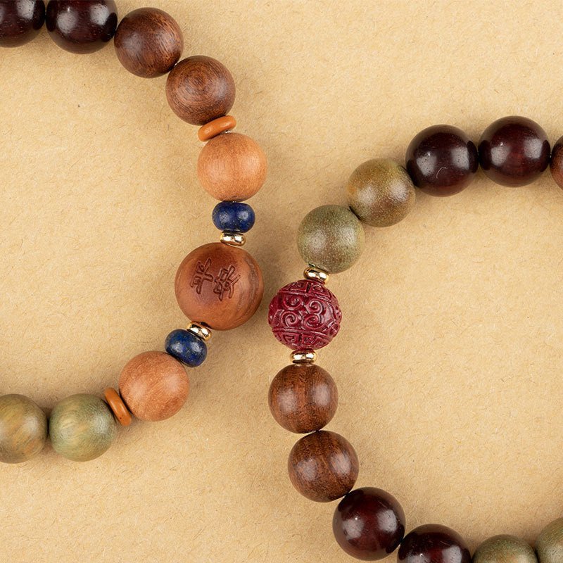 Zodiac Green Sandalwood Beaded Bracelet for Women | 12 Zodiac Signs Protection, Red Cinnabar Beads - STAR8S