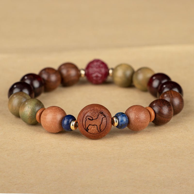 Zodiac Green Sandalwood Beaded Bracelet for Women | 12 Zodiac Signs Protection, Red Cinnabar Beads - STAR8S