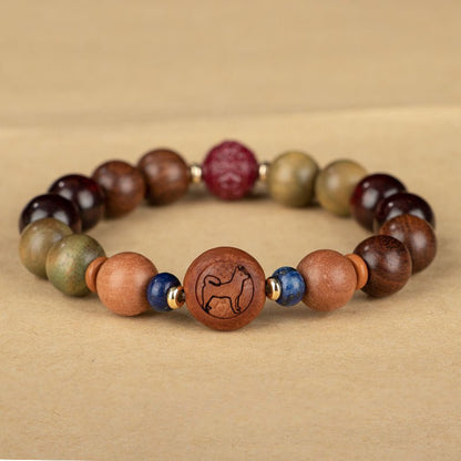 Zodiac Green Sandalwood Beaded Bracelet for Women | 12 Zodiac Signs Protection, Red Cinnabar Beads - STAR8S