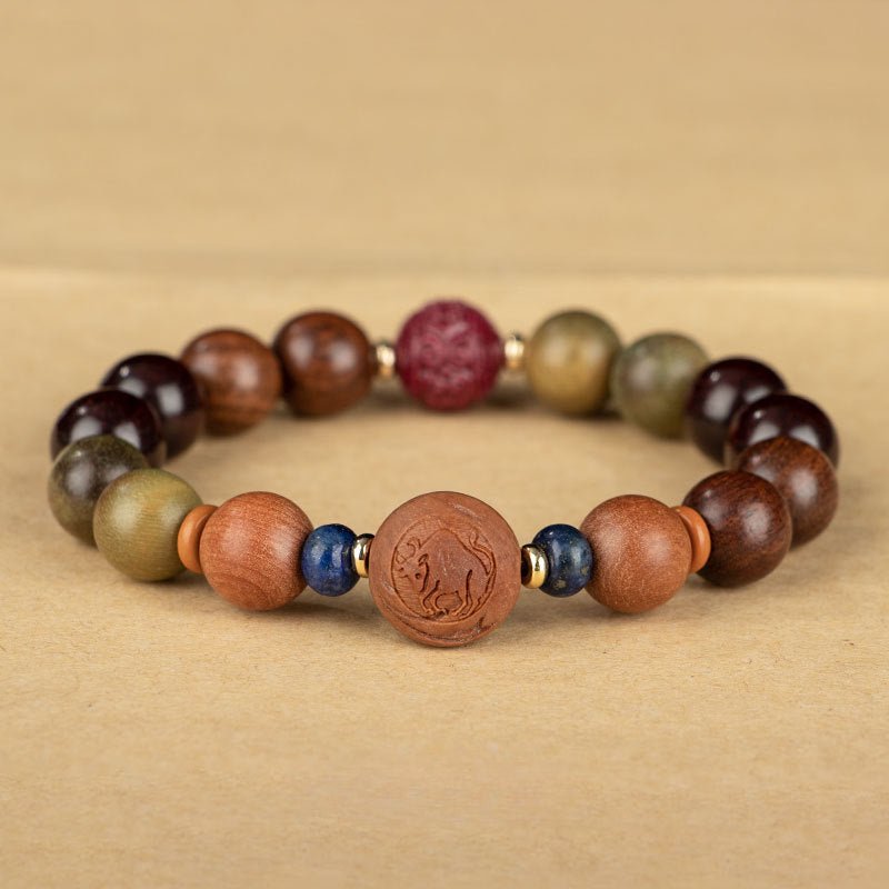 zodiac green sandalwood beaded bracelet for women | 12 zodiac signs protection, red cinnabar beads - star8s