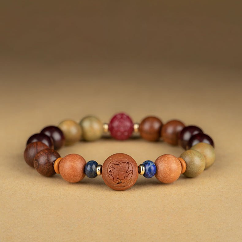 Zodiac Green Sandalwood Beaded Bracelet for Women | 12 Zodiac Signs Protection, Red Cinnabar Beads - STAR8S