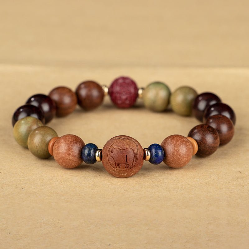 zodiac green sandalwood beaded bracelet for women | 12 zodiac signs protection, red cinnabar beads - star8s
