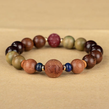 Zodiac Green Sandalwood Beaded Bracelet for Women | 12 Zodiac Signs Protection, Red Cinnabar Beads - STAR8S