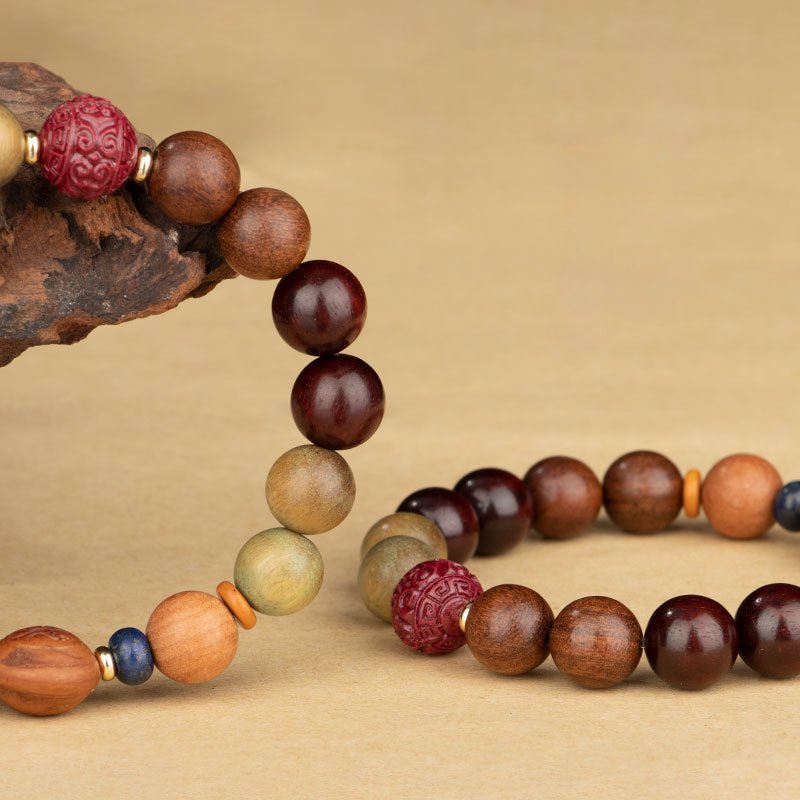 Zodiac Green Sandalwood Beaded Bracelet for Women | 12 Zodiac Signs Protection, Red Cinnabar Beads - STAR8S