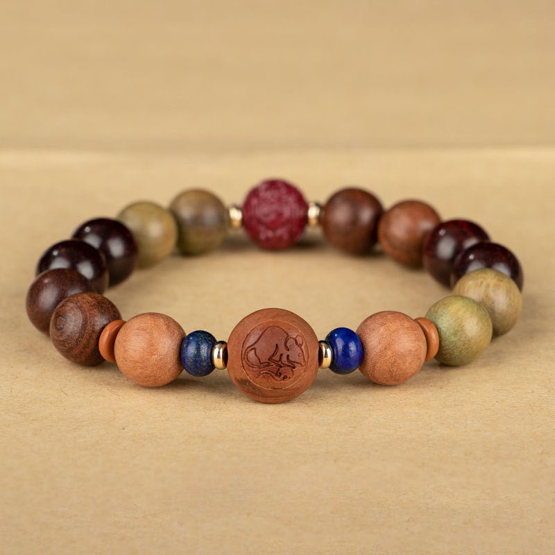 Zodiac Green Sandalwood Beaded Bracelet for Women | 12 Zodiac Signs Protection, Red Cinnabar Beads - STAR8S