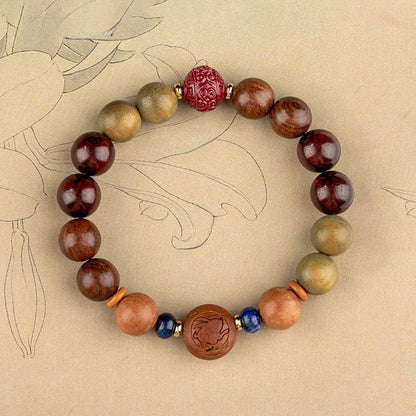 Zodiac Green Sandalwood Beaded Bracelet for Women | 12 Zodiac Signs Protection, Red Cinnabar Beads - STAR8S