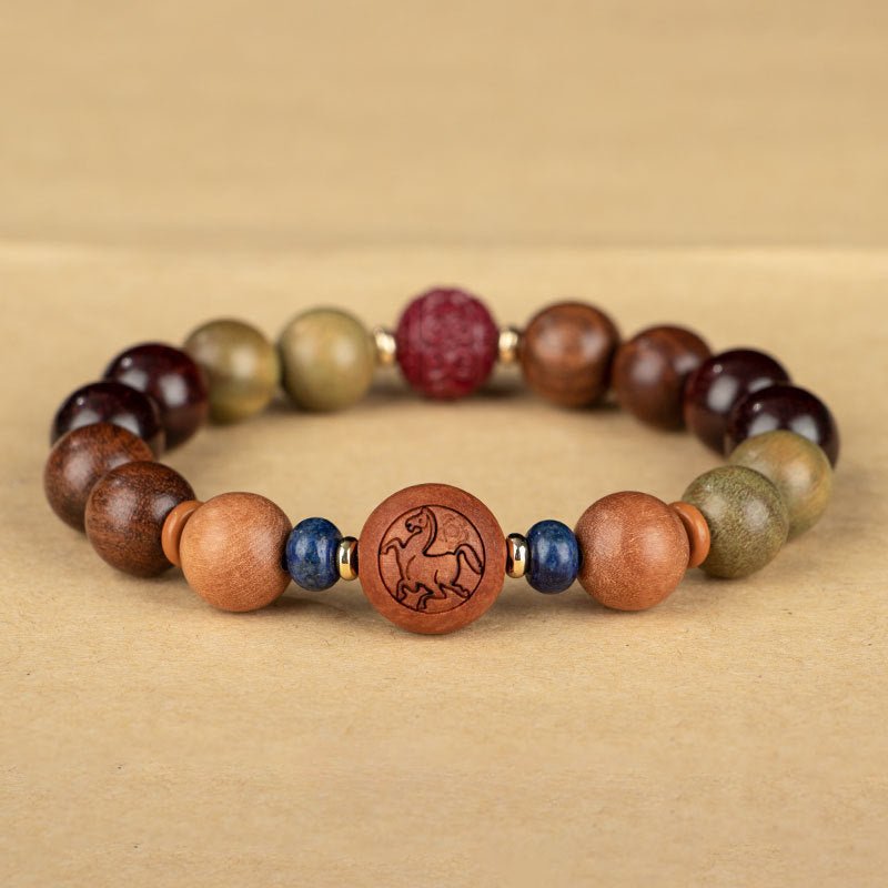 Zodiac Green Sandalwood Beaded Bracelet for Women | 12 Zodiac Signs Protection, Red Cinnabar Beads - STAR8S