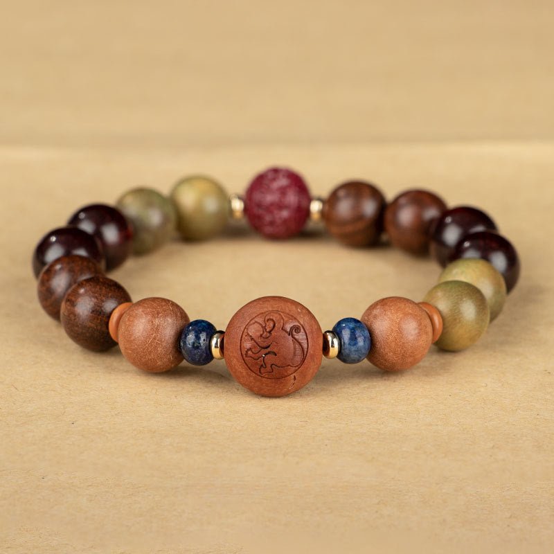 zodiac green sandalwood beaded bracelet for women | 12 zodiac signs protection, red cinnabar beads - star8s