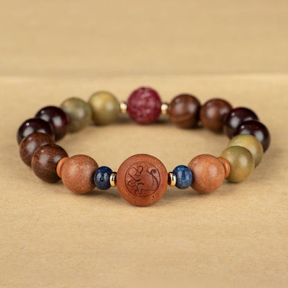 Zodiac Green Sandalwood Beaded Bracelet for Women | 12 Zodiac Signs Protection, Red Cinnabar Beads - STAR8S
