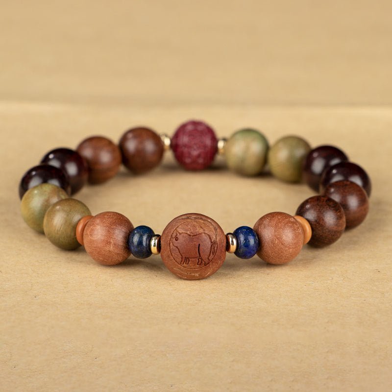 zodiac green sandalwood beaded bracelet for women | 12 zodiac signs protection, red cinnabar beads - star8s