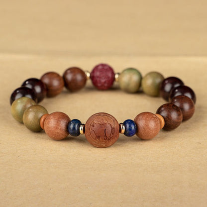Zodiac Green Sandalwood Beaded Bracelet for Women | 12 Zodiac Signs Protection, Red Cinnabar Beads - STAR8S